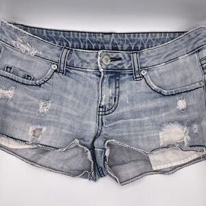 London Denim Womens Blue Jean Frayed Hemmed Distressed Daisy Duke Shorts Size 2